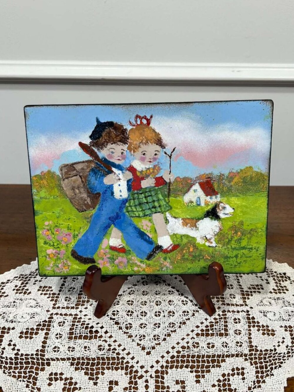 Vintage Fern Cunningham Stone Enamel on Copper Original Painting 6x8